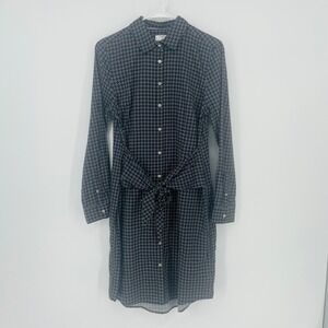 UNTUCKit Mikael Shirt Dress Black White Geometric Polka Dot Belted size 8 Preppy